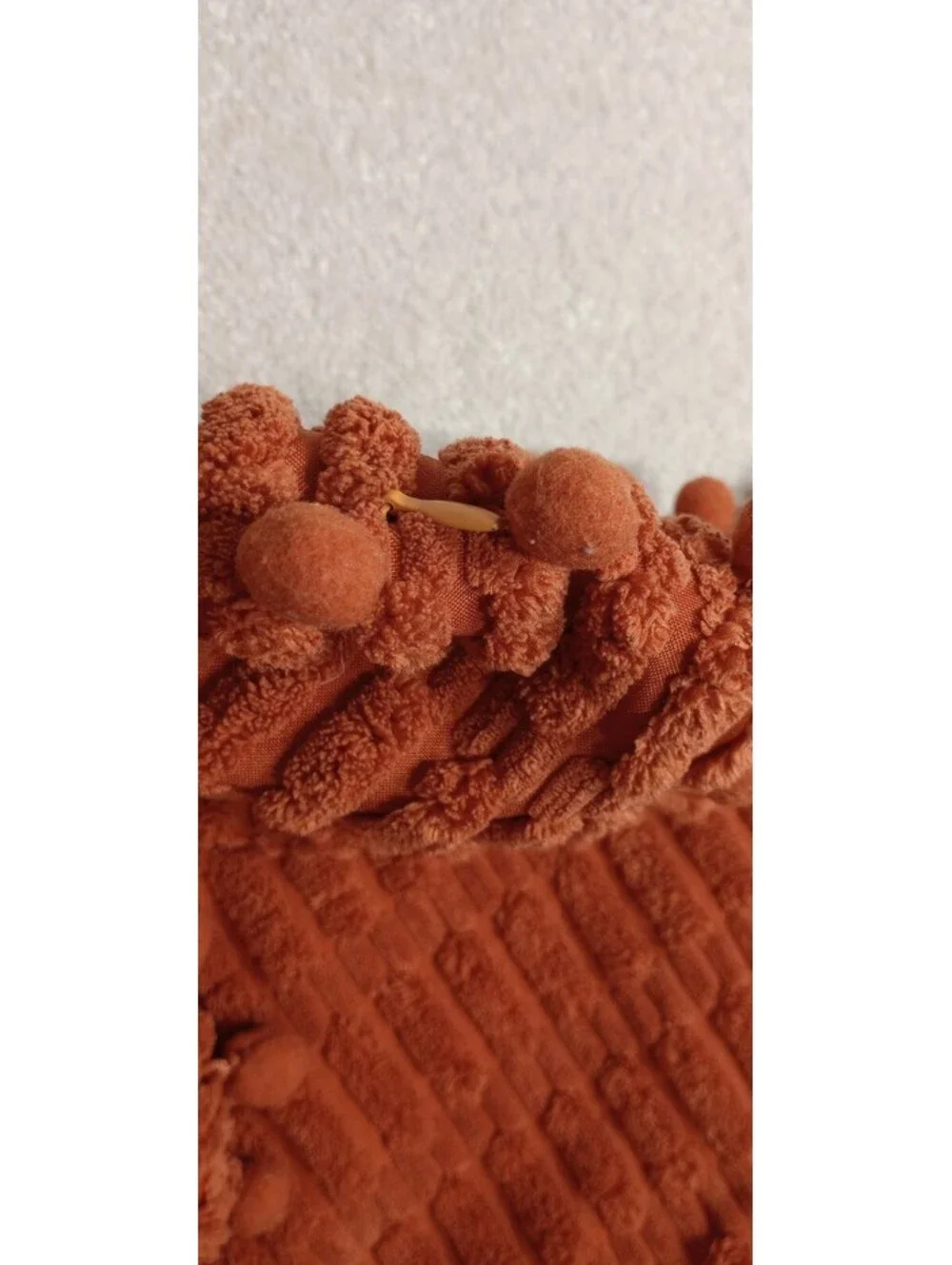 Rust BOHO Pom Pom Throw Pillow Covers 18x18 Set of 4 Soft Textured Orange